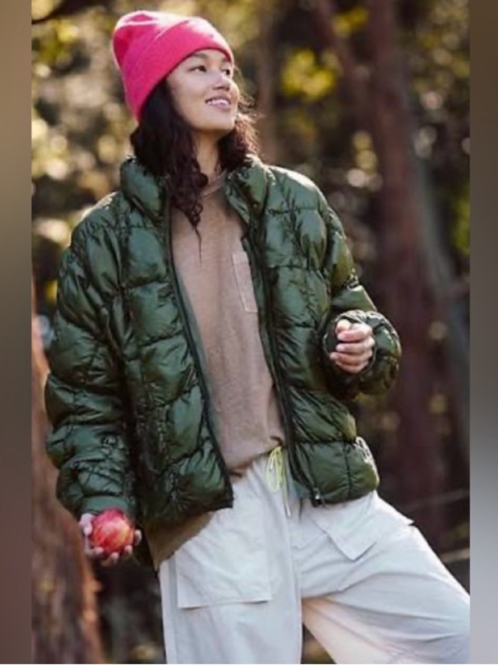 FP Movement Pippa Packable Scrunchy Gloss Puffer Jacket NWT Seagrass Olive Green